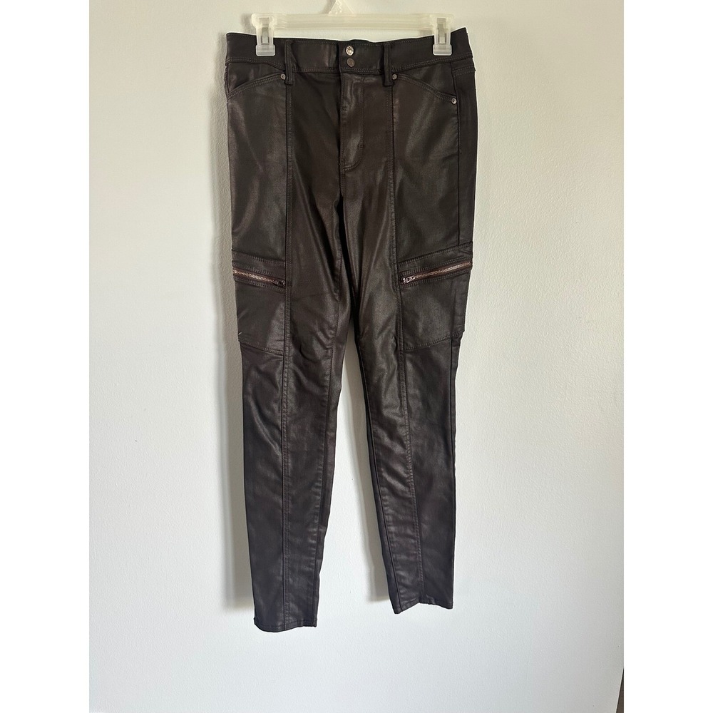 White House Black Market Coated Moto Jeggings‎ Bronze Zipper Detail Sz 4